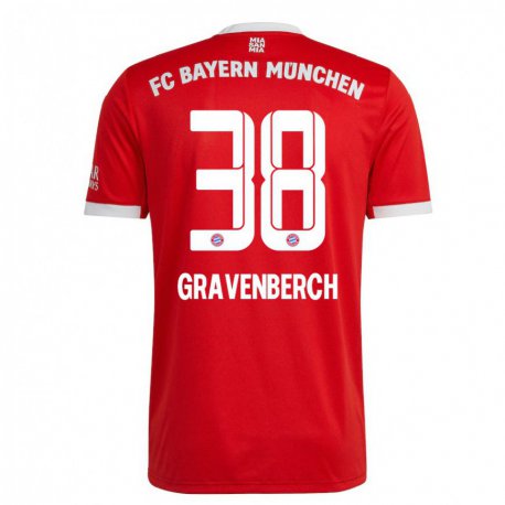 Kandiny Niño Camiseta Ryan Gravenberch #38 Neon Rojo Blanco 1ª Equipación 2022/23 La Camisa Chile