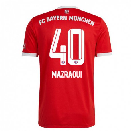 Kandiny Niño Camiseta Noussair Mazraoui #40 Neon Rojo Blanco 1ª Equipación 2022/23 La Camisa Chile