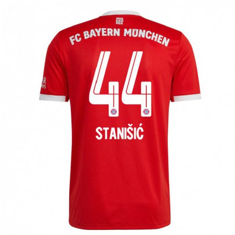 Kandiny Niño Camiseta Josip Stanisic #44 Neon Rojo Blanco 1ª Equipación 2022/23 La Camisa Chile