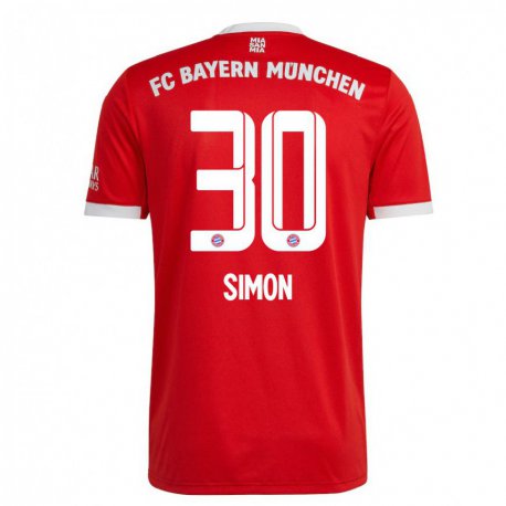 Kandiny Niño Camiseta Carolin Simon #30 Neon Rojo Blanco 1ª Equipación 2022/23 La Camisa Chile