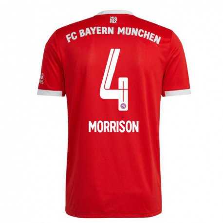 Kandiny Niño Camiseta Liam Morrison #4 Neon Rojo Blanco 1ª Equipación 2022/23 La Camisa Chile