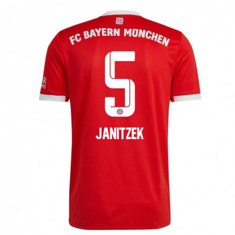 Kandiny Niño Camiseta Justin Janitzek #5 Neon Rojo Blanco 1ª Equipación 2022/23 La Camisa Chile