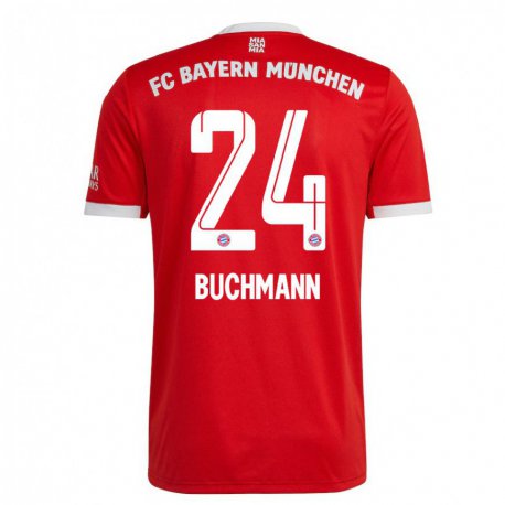 Kandiny Niño Camiseta Tarek Buchmann #24 Neon Rojo Blanco 1ª Equipación 2022/23 La Camisa Chile