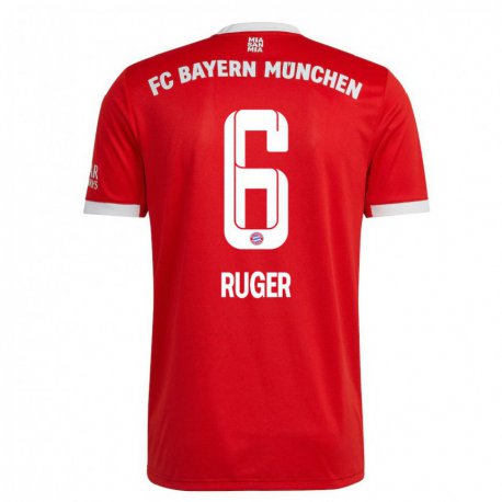 Kandiny Niño Camiseta Kurt Ruger #6 Neon Rojo Blanco 1ª Equipación 2022/23 La Camisa Chile