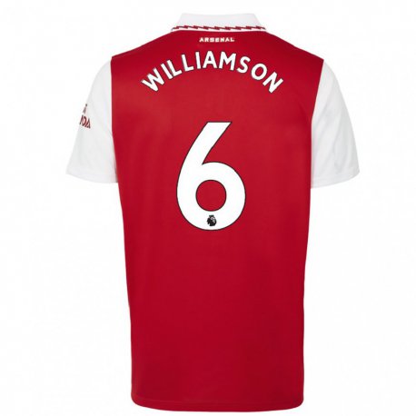 Kandiny Niño Camiseta Leah Williamson #6 Rojo Blanco 1ª Equipación 2022/23 La Camisa Chile