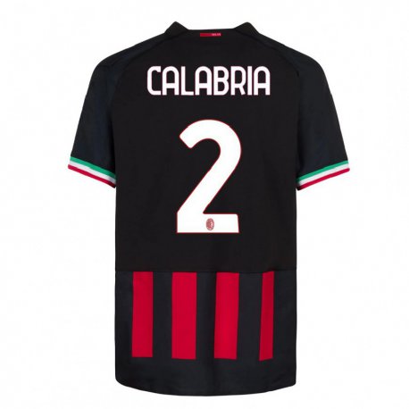 Kandiny Niño Camiseta Davide Calabria #2 Negro Rojo 1ª Equipación 2022/23 La Camisa Chile