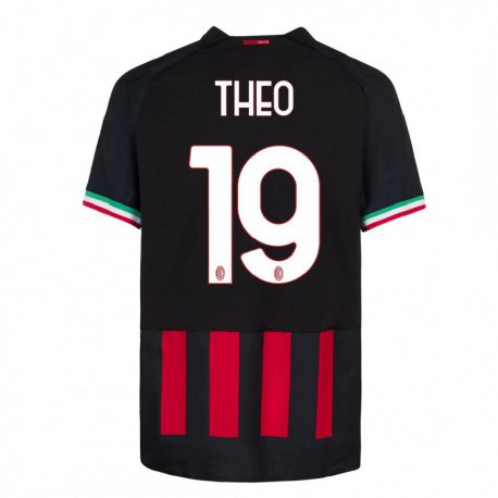 Kandiny Niño Camiseta Theo Hernandez #19 Negro Rojo 1ª Equipación 2022/23 La Camisa Chile