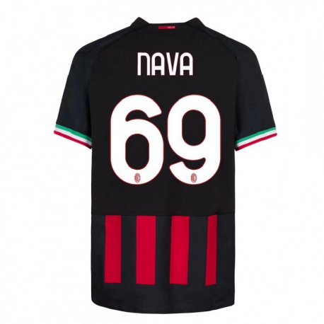 Kandiny Niño Camiseta Lapo Nava #69 Negro Rojo 1ª Equipación 2022/23 La Camisa Chile