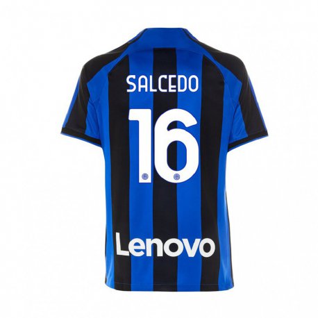 Kandiny Niño Camiseta Eddie Salcedo #16 Azul Real Negro 1ª Equipación 2022/23 La Camisa Chile