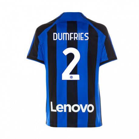Kandiny Niño Camiseta Denzel Dumfries #2 Azul Real Negro 1ª Equipación 2022/23 La Camisa Chile