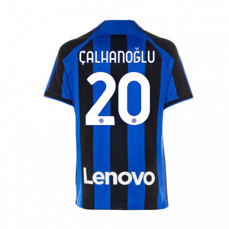 Kandiny Niño Camiseta Hakan Calhanoglu #20 Azul Real Negro 1ª Equipación 2022/23 La Camisa Chile