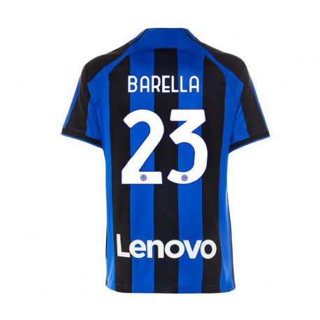 Kandiny Niño Camiseta Nicolo Barella #23 Azul Real Negro 1ª Equipación 2022/23 La Camisa Chile