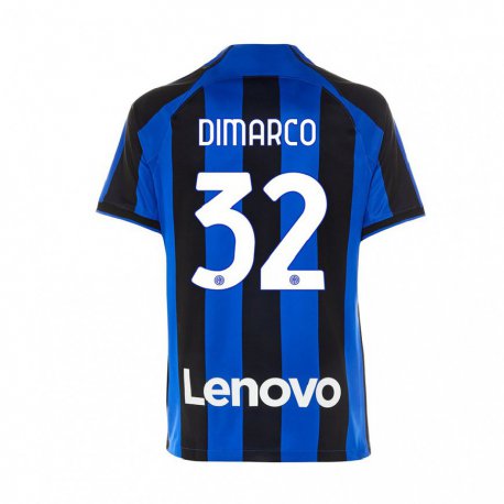 Kandiny Niño Camiseta Federico Dimarco #32 Azul Real Negro 1ª Equipación 2022/23 La Camisa Chile