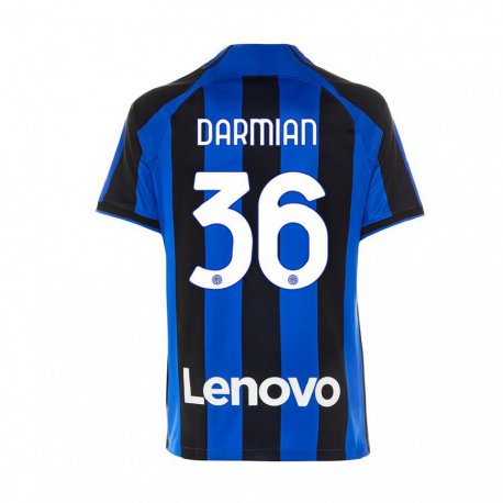 Kandiny Niño Camiseta Matteo Darmian #36 Azul Real Negro 1ª Equipación 2022/23 La Camisa Chile