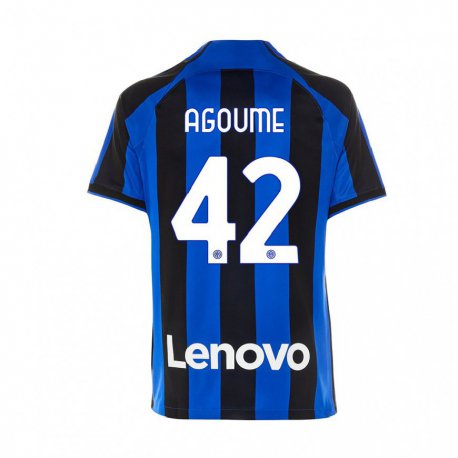 Kandiny Niño Camiseta Lucien Agoume #42 Azul Real Negro 1ª Equipación 2022/23 La Camisa Chile
