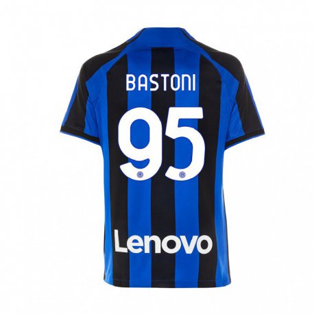 Kandiny Niño Camiseta Alessandro Bastoni #95 Azul Real Negro 1ª Equipación 2022/23 La Camisa Chile