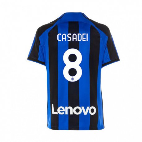 Kandiny Niño Camiseta Cesare Casadei #8 Azul Real Negro 1ª Equipación 2022/23 La Camisa Chile
