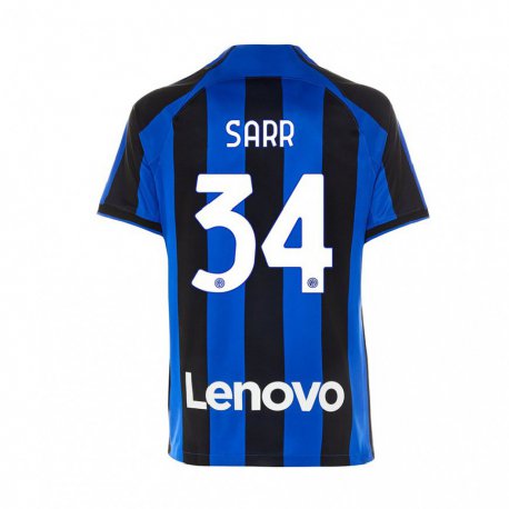 Kandiny Niño Camiseta Amadou Sarr #34 Azul Real Negro 1ª Equipación 2022/23 La Camisa Chile
