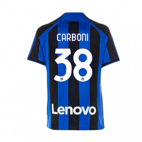 Kandiny Niño Camiseta Valentin Carboni #38 Azul Real Negro 1ª Equipación 2022/23 La Camisa Chile