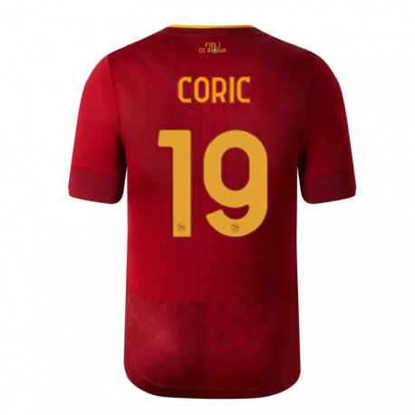 Kandiny Niño Camiseta Ante Coric #19 Marrón Rojo 1ª Equipación 2022/23 La Camisa Chile