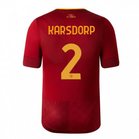Kandiny Niño Camiseta Rick Karsdorp #2 Marrón Rojo 1ª Equipación 2022/23 La Camisa Chile