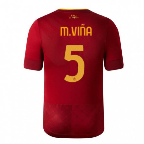 Kandiny Niño Camiseta Matias Vina #5 Marrón Rojo 1ª Equipación 2022/23 La Camisa Chile
