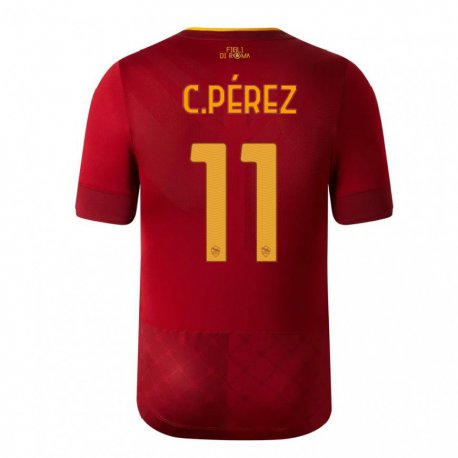 Kandiny Niño Camiseta Carles Perez #11 Marrón Rojo 1ª Equipación 2022/23 La Camisa Chile