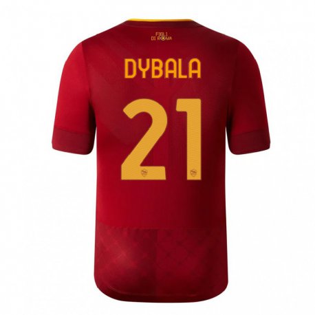 Kandiny Niño Camiseta Paulo Dybala #21 Marrón Rojo 1ª Equipación 2022/23 La Camisa Chile