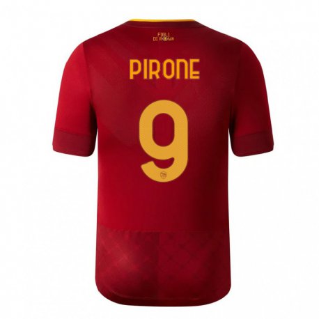 Kandiny Niño Camiseta Valeria Pirone #9 Marrón Rojo 1ª Equipación 2022/23 La Camisa Chile