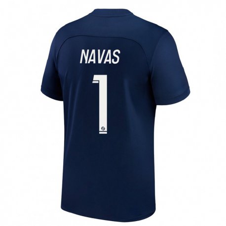 Kandiny Niño Camiseta Keylor Navas #1 Azul Oscuro Rojo 1ª Equipación 2022/23 La Camisa Chile