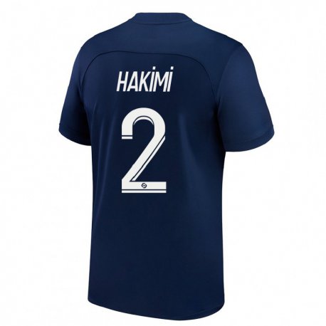Kandiny Niño Camiseta Achraf Hakimi #2 Azul Oscuro Rojo 1ª Equipación 2022/23 La Camisa Chile