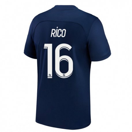 Kandiny Niño Camiseta Sergio Rico #16 Azul Oscuro Rojo 1ª Equipación 2022/23 La Camisa Chile