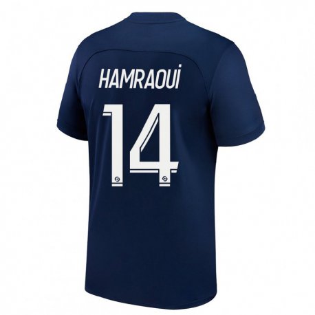 Kandiny Niño Camiseta Kheira Hamraoui #14 Azul Oscuro Rojo 1ª Equipación 2022/23 La Camisa Chile