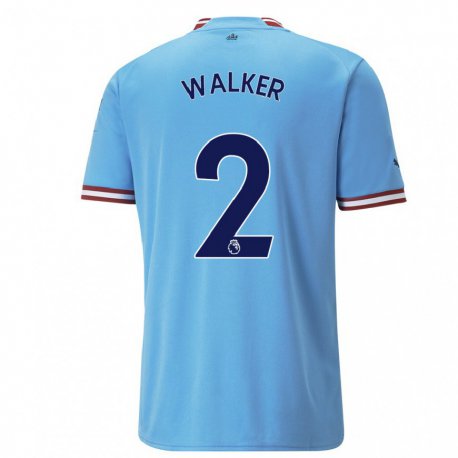 Kandiny Niño Camiseta Kyle Walker #2 Azul Rojo 1ª Equipación 2022/23 La Camisa Chile