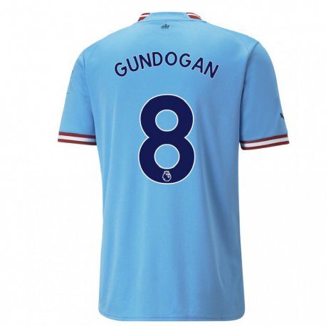 Kandiny Niño Camiseta Ilkay Gundogan #8 Azul Rojo 1ª Equipación 2022/23 La Camisa Chile