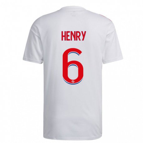 Kandiny Niño Camiseta Amandine Henry #6 Blanco Azul Rojo 1ª Equipación 2022/23 La Camisa Chile