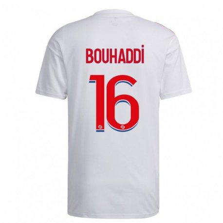 Kandiny Niño Camiseta Sarah Bouhaddi #16 Blanco Azul Rojo 1ª Equipación 2022/23 La Camisa Chile