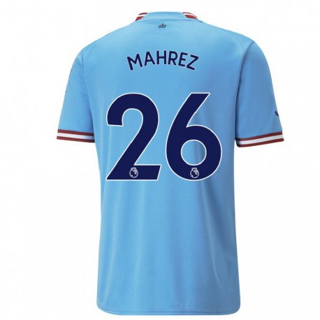 Kandiny Niño Camiseta Riyad Mahrez #26 Azul Rojo 1ª Equipación 2022/23 La Camisa Chile