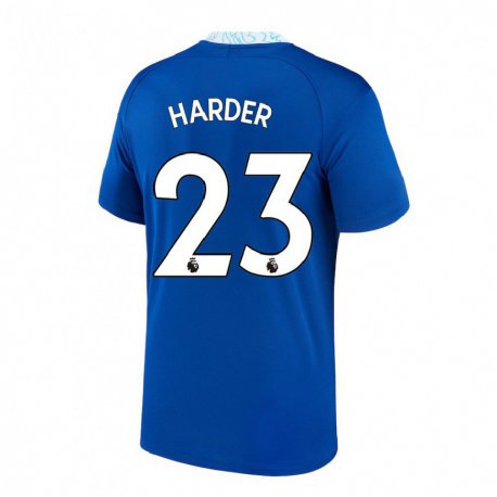 Kandiny Niño Camiseta Pernille Harder #23 Azul Oscuro 1ª Equipación 2022/23 La Camisa Chile