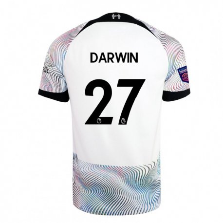 Kandiny Niño Camiseta Darwin Nunez #27 Blanco Colorido 2ª Equipación 2022/23 La Camisa Chile