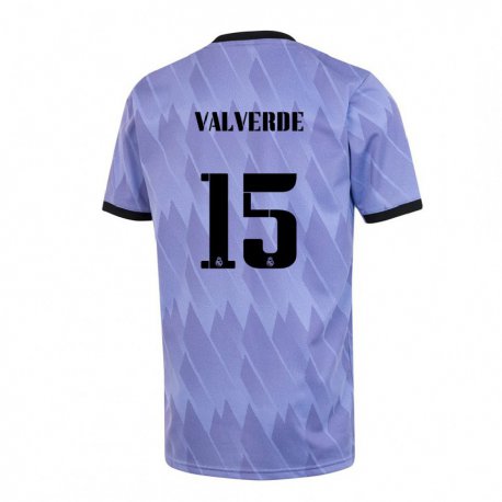 Kandiny Niño Camiseta Federico Valverde #15 Púrpura Negro 2ª Equipación 2022/23 La Camisa Chile