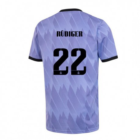 Kandiny Niño Camiseta Antonio Rudiger #22 Púrpura Negro 2ª Equipación 2022/23 La Camisa Chile