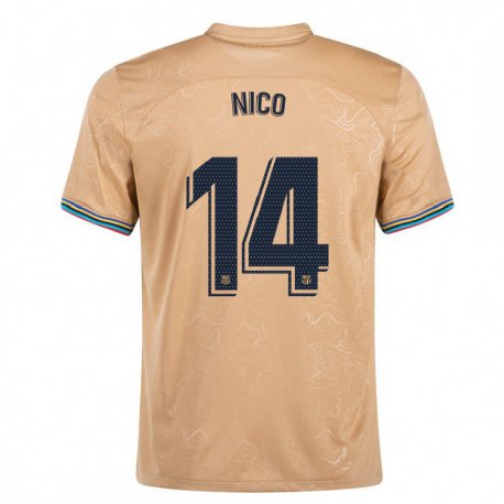 Kandiny Niño Camiseta Nico Gonzalez #14 Oro 2ª Equipación 2022/23 La Camisa Chile