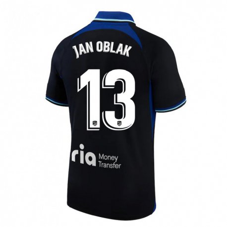 Kandiny Niño Camiseta Jan Oblak #13 Negro Blanco Azul 2ª Equipación 2022/23 La Camisa Chile
