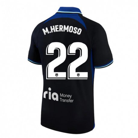 Kandiny Niño Camiseta Mario Hermoso #22 Negro Blanco Azul 2ª Equipación 2022/23 La Camisa Chile