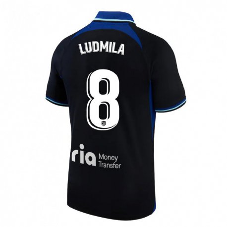 Kandiny Niño Camiseta Ludmila #8 Negro Blanco Azul 2ª Equipación 2022/23 La Camisa Chile