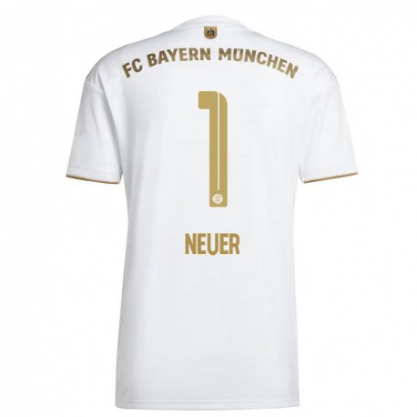 Kandiny Niño Camiseta Manuel Neuer #1 Oro Blanco 2ª Equipación 2022/23 La Camisa Chile