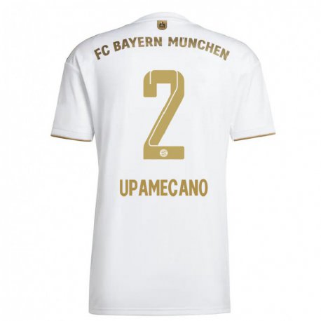 Kandiny Niño Camiseta Dayot Upamecano #2 Oro Blanco 2ª Equipación 2022/23 La Camisa Chile