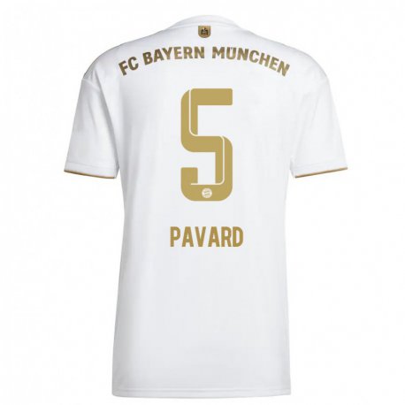 Kandiny Niño Camiseta Benjamin Pavard #5 Oro Blanco 2ª Equipación 2022/23 La Camisa Chile