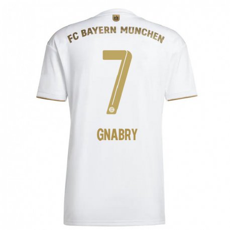 Kandiny Niño Camiseta Serge Gnabry #7 Oro Blanco 2ª Equipación 2022/23 La Camisa Chile
